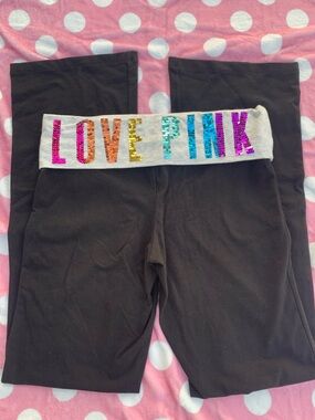 VS Pink rainbow sequin bling boot cut leggings NWOT